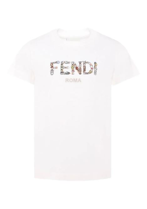 T-Shirt Bianca Con Stampa Grafica Fendi FENDI KIDS | JMI487-7AJF0TU9